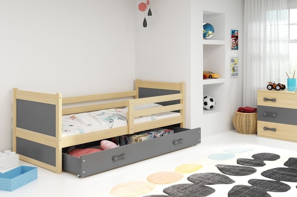 eoshop Detská posteľ Rico 1 80x190, s úložným priestorom - 1 osoba - Borovica, Grafit